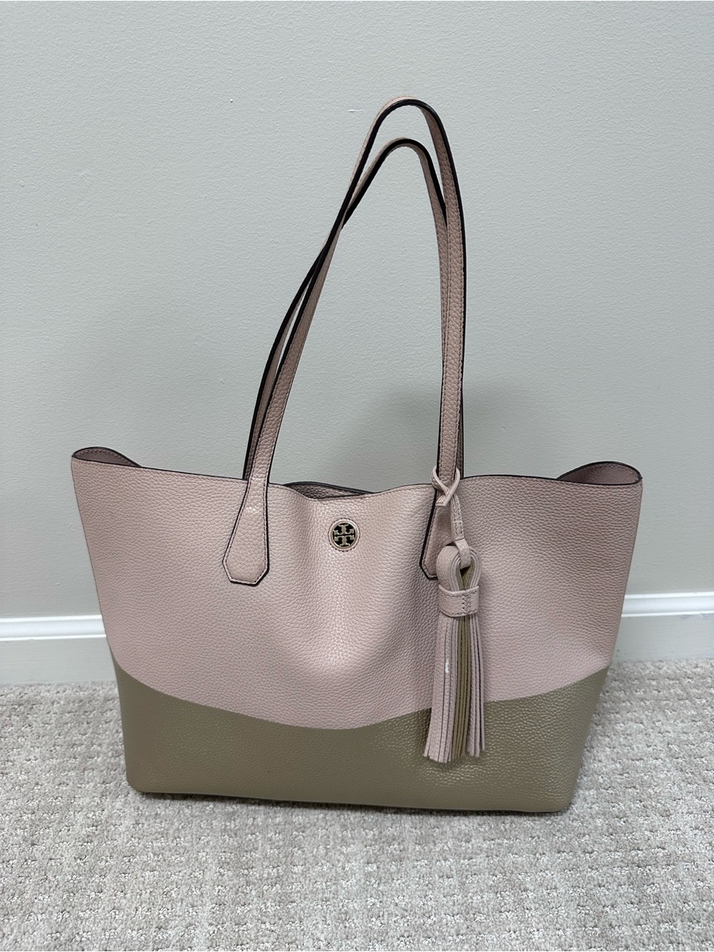 Tory Burch Perry Two-Tone Pink & Gold Leather Tote